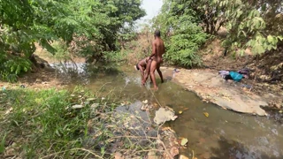 Curvy Brown-Skinned Ebony Exposed at Stream for Devouring