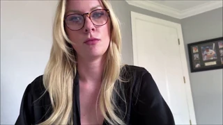 blonde milf in glasses teaches taboo roleplay and gets cumshot