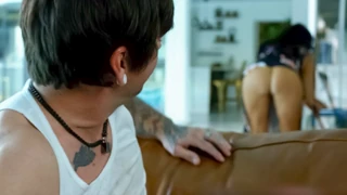 He gets caught gazing at her ass while she cleans