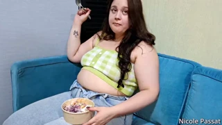 Nicole’s massive belly stuffing feast her soft tummy gets huge in full free version