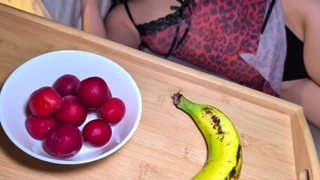 Mature amateur woman receives a morning greeting in real footage