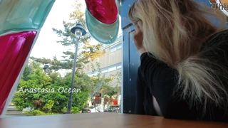 super model anastasia ocean flashes her natural breasts in a public cafe