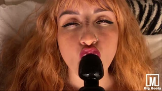 redhead slut with huge ass energetically fondling wet pussy with vibrator and butt plug 😏