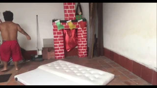 while we tidied up the house my friend and i got playful and ended up in bed