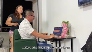 Classmate Fucks In Apartment and Woman Surprises Him In Lingerie