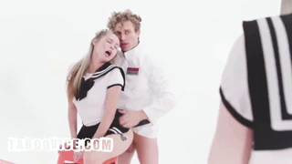 Bus driver joins babes in uniforms for wild group action