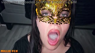 Amateur milf enjoys a huge load of cum before swallowing it