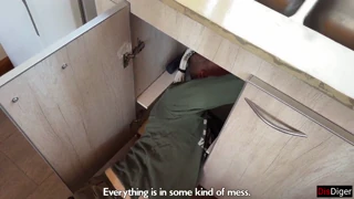 Fit girls pay only with rough sex and take on the plumbers in foursome