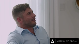 penelope kay meets nathan bronson in the office for a deepthroat session ending in facial