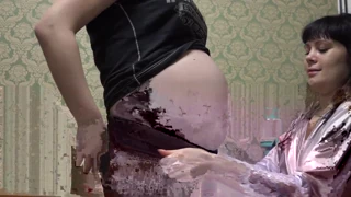 lesbian licks cream in kitchen foreplay