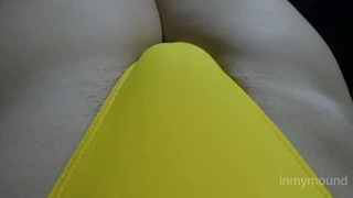 I allowed him to take off my shorts to record my swollen pussy in a tight yellow bathing suit