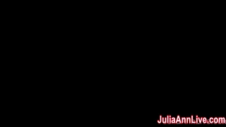 Busty milf Julia Ann fingers pussy in red heels and keeps going