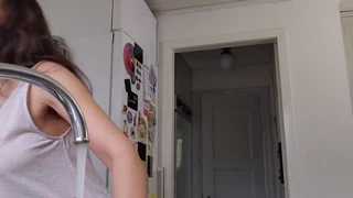 horny wife gets fucked in the kitchen while doing the dishes