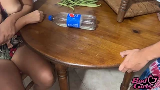 blonde girl gets punished by him in the kitchen