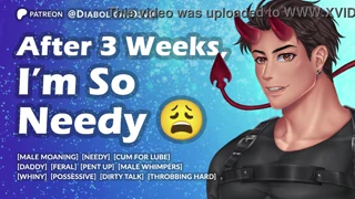 stroking my needy cock for the first time in three weeks using cum for lube with loud male orgasm