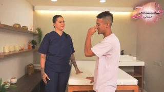 Massage client gets seduced by huge natural tits and doesn't refuse