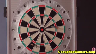 group darts game turns into blowjobs facial cumshots and pussy pounding 😈💦