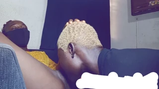 skinny dark-skinned babe seduces stud to suck fuck her on tv couch