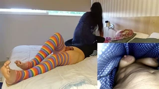 Man Licks Her Pussy Under Skirt And Sees Breastfeeding Tits