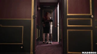 Does the big ass French redhead receive a creampie after the party?