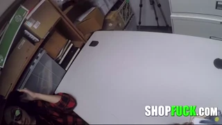 Guards yell take it slut as they fuck sweet teen 18+ thief in threesome shop bust!