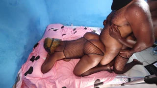 Curvy ebony with fat ass and huge booty gets fucked hard in steamy threesome gangbang