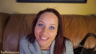 Amateur busty girlfriends play with toys and lick shaved pussies in lesbian casting couch audition