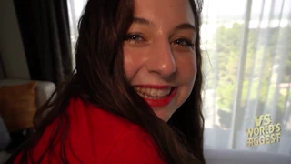 Whoa, that monster cock is just too much for this slut with braces!