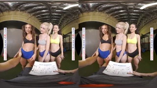Gym-trio blondiner rider din store pik med boble-røve VR