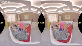 Redhead Lesbian Spits Piss into Mouth Over Massive Tits in HD VR