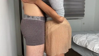 cfnm brunette pantera nika delivers deep bedroom blowjob with ball licking and long tongue part 1