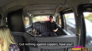 Female Fake Taxi Milf Gags on Cop Uniform Blowjob Before Swallowing Thick Cumshot
