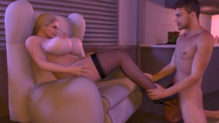 curvy 3d milf cougar in sexy heels outfit strokes huge boobs footjob hentai