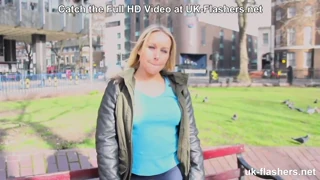 flashing her exposed pussy to the workers at the bus stop