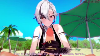 arlecchino's steamy blowjob and bikini beach sex in genshin impact 😍 full pov on fantasyking3!