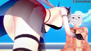 arlecchino's steamy blowjob and bikini beach sex in genshin impact 😍 full pov on fantasyking3!