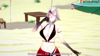 arlecchino's steamy blowjob and bikini beach sex in genshin impact 😍 full pov on fantasyking3!