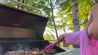 Step-Mom Screwed Hard While Cooking Outdoors!