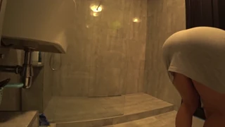 Neighbor Fucks Cheating Wife Anal in Bathroom While Husband Watches TV