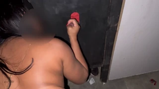 Wanna watch me fuck one cock while sucking another at the swing house glory hole?