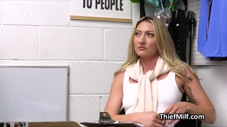 this blonde cougar couldn’t resist the officer’s thick shaft right on the office desk