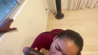 Latina sneaks hidden deepthroat blowjob on boyfriend's big cock!
