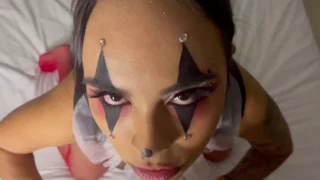 fit amateur babe with big tits and ass fucks hard before halloween party