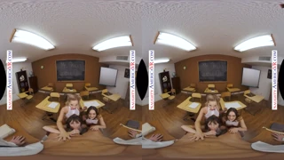 Estudiantes Bella Elise Rose, Jenna Noelle y Sera Ryder chupan verga del profe en VR cuatri