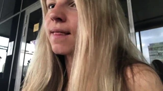 blonde teen enjoys outdoor vacation fun on webcam