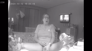 slutty young woman skips homework to finger her pussy on spy cam